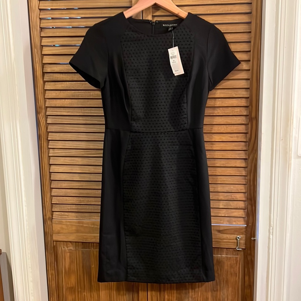 NWT Banana Republic Factory Black On Black Polka Dot Sheath Dress